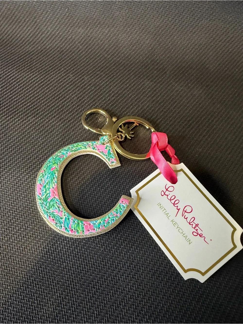 Lilly Pulitzer Pink & Green C Initial Keychain with Gold Hardware